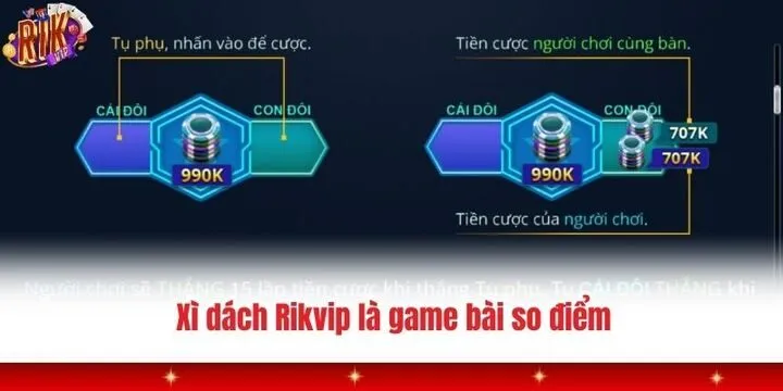 Xì dách Rikvip - Cách chơi và các thuật ngữ cần biết 2 Xì dách rikvip là trò chơi bài so điểm giữa người dùng với nhà cái